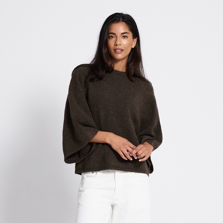 Wide sleeve knit tee "Perla" Brown